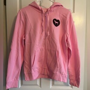 NWT Zip Up Womens Hoodie, PINK Dog, light pink